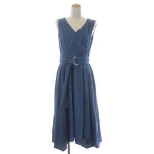 デニムノースリーブワンピース フレア ロング カシュクール Vネック ラップ 36 インディゴブルー