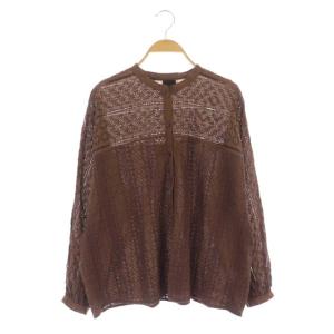 21AW ブロイダーレースドルマンブラウス 長袖 バンドカラー F 茶 ブラウン