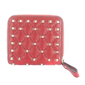 VALENTINO GARAVANI 財布 二つ折り ロックスタッズ キルティン レザー 赤 レッド