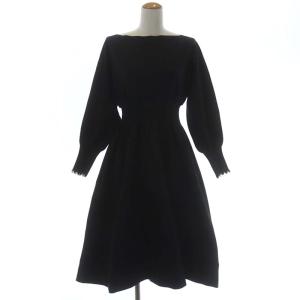 21AW スカラップニットワンピース ボートネック ドルマンスリーブ ミモレ丈 ロング 長袖 36 黒