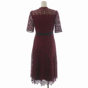 CELFORD リーフレースワンピース 五分袖 ロング セミフレア 36 ボルドー