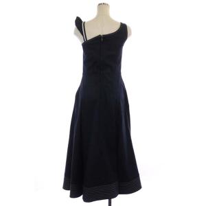 BORDERS at BALCONY デニム アシンメトリー ワンピース ノースリーブ ロング フレア タック 36 ネイビー