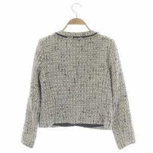 ANAYI ツイードノーカラージャケット 総裏地 ウール混 38 キナリ ブラック ホワイト