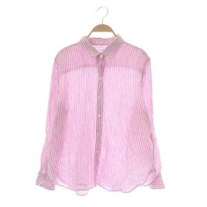 LIBECO LINEN ブラウス シャツ 長袖 前開き ストライプ 48 ピンク ホワイト