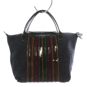 Longchamp ル・プリアージュ トートバッグ ハンドバッグ フェルト エナメル グレー