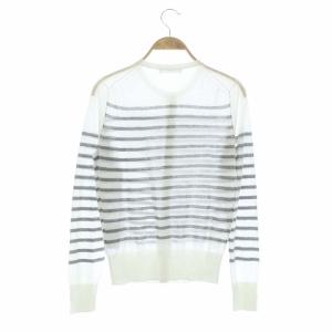 GALERIE VIE 22SS クレープコットンクルーネックカーディガン 長袖 ボーダー シアー S グレー 白 ホワイト