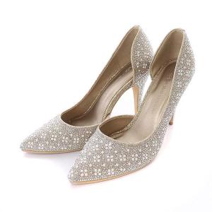 パンプス ハイヒール ポインテッドトゥ スパンコール ラインストーン 38 シルバー