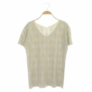 イッセイミヤケ A-POC アーガイル Vネックブラウス トップス カットソー プルオーバー 半袖 2 グレージュ