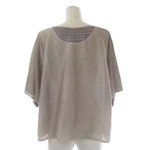 PLEATS PLEASE ISSEY MIYAKE イッセイミヤケ プリーツ ボーダー ブラウス トップス 七分袖 プルオーバー 3 ライトベージュ 紺 ネイビー
