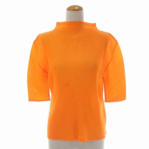 イッセイミヤケ プリーツ ハイネック ブラウス トップス カットソー プルオーバー 五分袖 03 オレンジ