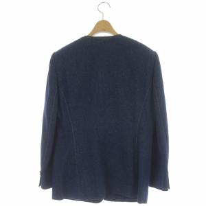 LEONARD ファッション FASHION シルクデニム ジャケット ノーカラー シングル 金ボタン 9AR 青 ブルー
