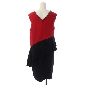 Grace Class 20SS バイカラーペプラムドレス ワンピース タイト ミディ丈 ビジュー装飾 36 レッド ブラック