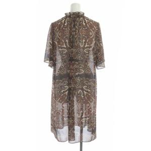 GRACE CONTINENTAL 20AW シャーリングネックプリントワンピース ひざ丈 半袖 36 茶 ブラウン