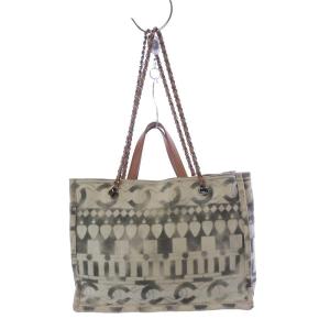 CHANEL ココパフューム 25番台 ハンドバッグ 2way ココマーク チェーン キャンバス ライトグレー