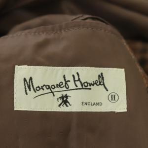 MARGARET HOWELL フロントフライ チェック ウールロングコート ステンカラー 2 ブラウン