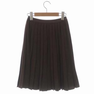 MARGARET HOWELL プリーツスカート ニット 膝丈 フレア ウール 2 ブラウン