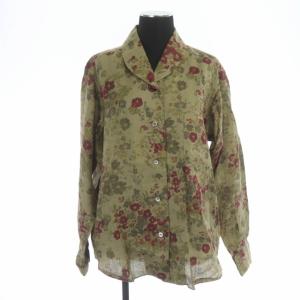 MARGARET HOWELL セットアップ リネン フラワープリントシャツ 長袖 ハーフパンツ ショートパンツ 2 ベージュ カーキ 赤 レッド