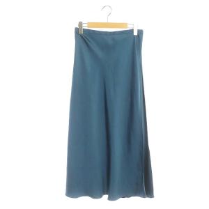 20AW ポリエステルサテンフレアロングスカート バックジップ 36 青 ブルー