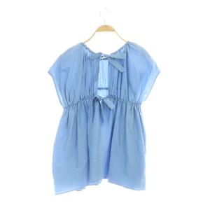 Drawer ギャザーノースリーブブラウス クルーネック バックリボン シルク混 36 ライトブルー