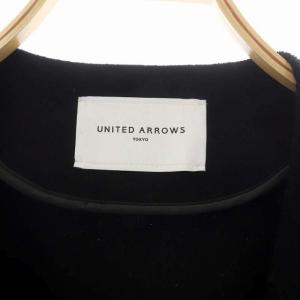 UNITED ARROWS スムース Vネック ショートコート ノーカラー ウール ブラック