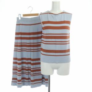 19AW セットアップ 上下 ボーダーフレンチニット カットソー ノースリーブ フレアスカート ロング 36 サックス テラコッタ