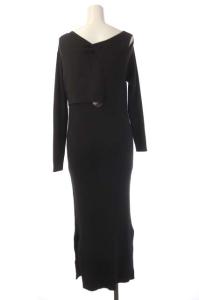 Ameri VINTAGE LACE UP KNIT ONEPIECE ロング タイト オープンショルダー アシンメトリー 長袖 チャコールグレー