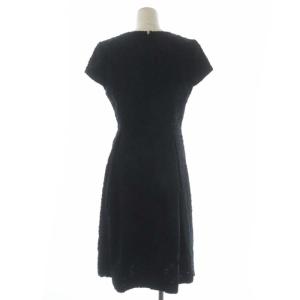 Leilian ジャガード ワンピース ひざ丈 半袖 9 黒 ブラック