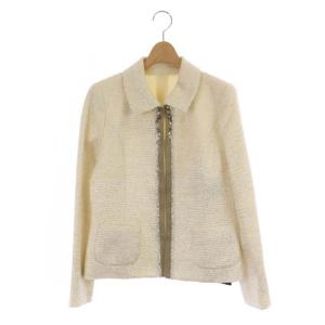 LINTON ツイード ビジュー ジャケット シャギー 9 ライトベージュ