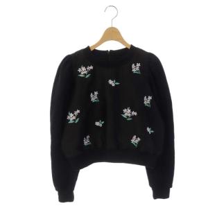 21AW カットソー 長袖 プルオーバー 切替 花刺繍 クルーネック 1 ブラック