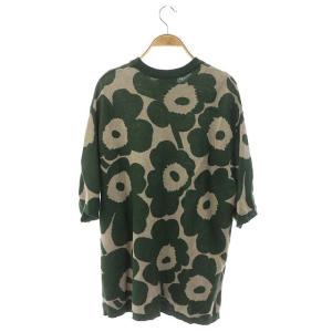 marimekko Unikko Tuulen knitted tunic ニットチュニック クルーネック 八分袖 プルオーバー S 緑 アイボリー