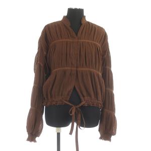 RANDOM PLEATS BLOUSE ブラウス 長袖 ボリュームスリーブ 茶 ブラウン