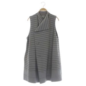 19AW ボーダー ロング ベスト ジレ 2 ライトグレー グレージュ