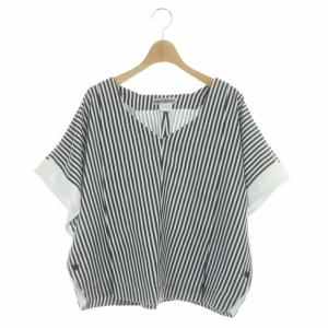 15SS ストライプ ポンチョ トップス カットソー プルオーバー 半袖 2 黒 白 ブラック ホワイト