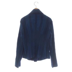 ISSEY MIYAKE 15SS 製品染め ストライプ ジャケット フリンジ コットン 2 青 紺 ブルー ネイビー