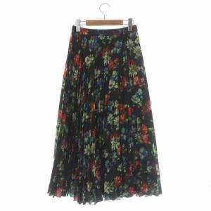 GRACE CONTINENTAL マルチフラワープリーツスカート ロング 36 マルチカラー ブラック