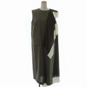 21SS フリルドッキングワンピース ノースリーブ ロング アシンメトリー 3 カーキ アイボリー
