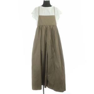 22SS フリルTセットサロペット カットソー 半袖 ワイド ギャザー F 白 モカ