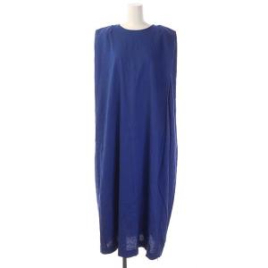22SS リネンレーヨンマキシワンピース ノースリーブ ロング フレア プルオーバー 36 青 ブルー
