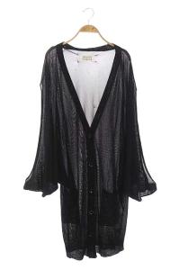 スリーブオープン デザイン シアー カーディガン 長袖 ロング M ブラック