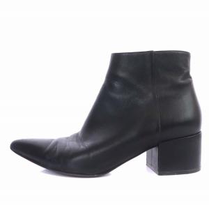 ショートブーツ ブーティ レザー ポインテッドトゥ 38 ブラック