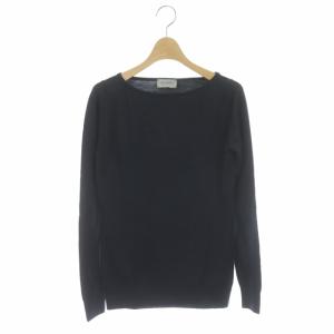 ウール ボートネック長袖セーター ニット S ネイビー