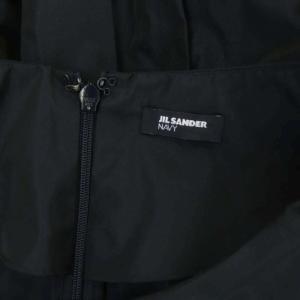 JIL SANDER ネイビー NAVY ベルト付きタックワンピース 膝丈 フレア タック 半袖 クルーネック 34 紺 ネイビー