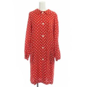 AD2013 コムコム ブラウス シャツ ロング 長袖 丸襟 ドット XS レッド ホワイト