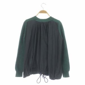 sacai luck カーディガン 異素材切替 ドローコード Vネック 長袖 2 グリーン