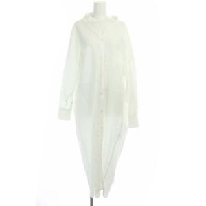 ソフトブロードシャツドレス シャツワンピース Vネック 長袖 ロング 前開き 38 白 ホワイト