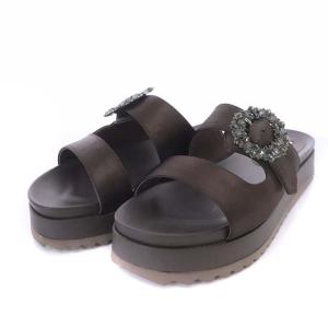 22AW サテン ビジュー ミュール 36 23.0cm 茶 ブラウン