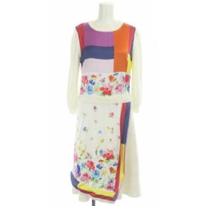 花柄ラップニットワンピース 2WAY ロング 長袖 フレア 0 ホワイト マルチカラー 11S522