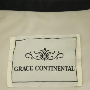 GRACE CONTINENTAL ノーカラートレンチコート スプリングコート ミドル丈 パイピング リボンベルト付き 36 ライトベージュ 黒 ブラック