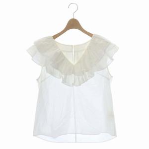 タイプライターラッフルトップ ブラウス プルオーバー ノースリーブ フリル 38 白 ホワイト