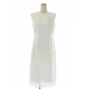 ケーブルコード刺繍ワンピース ノースリーブ タイト ロング 36 白 ホワイト